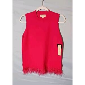 52Seven Womens Small Sleeveless Sweater Fringed Hem Pink Rayon Top MSRP $59 NWT
